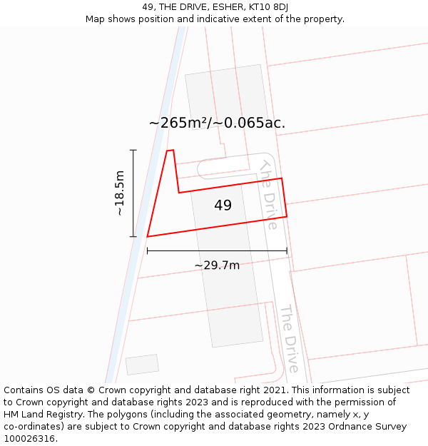 49, THE DRIVE, ESHER, KT10 8DJ: Plot and title map