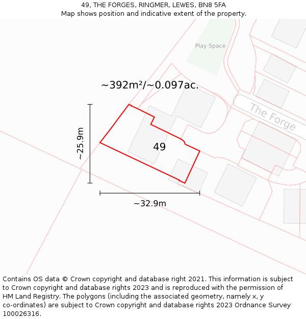 49, THE FORGES, RINGMER, LEWES, BN8 5FA: Plot and title map