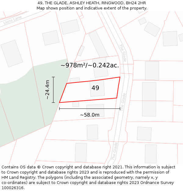 49, THE GLADE, ASHLEY HEATH, RINGWOOD, BH24 2HR: Plot and title map