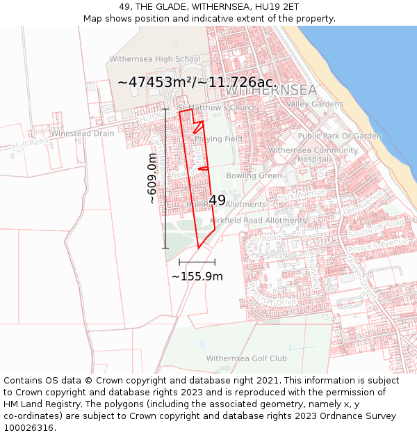 49, THE GLADE, WITHERNSEA, HU19 2ET: Plot and title map