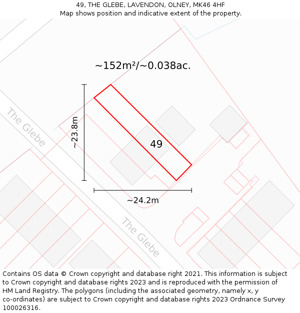 49, THE GLEBE, LAVENDON, OLNEY, MK46 4HF: Plot and title map