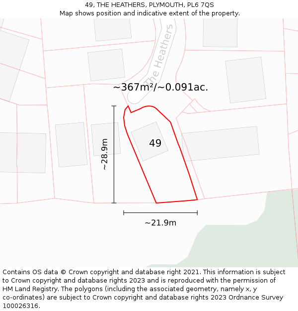 49, THE HEATHERS, PLYMOUTH, PL6 7QS: Plot and title map