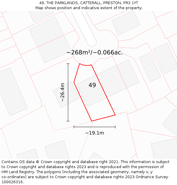 49, THE PARKLANDS, CATTERALL, PRESTON, PR3 1YT: Plot and title map