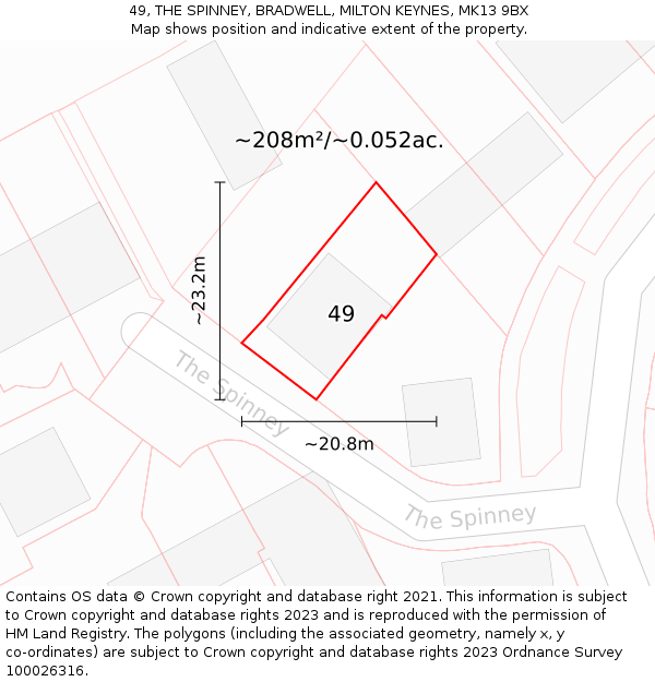 49, THE SPINNEY, BRADWELL, MILTON KEYNES, MK13 9BX: Plot and title map