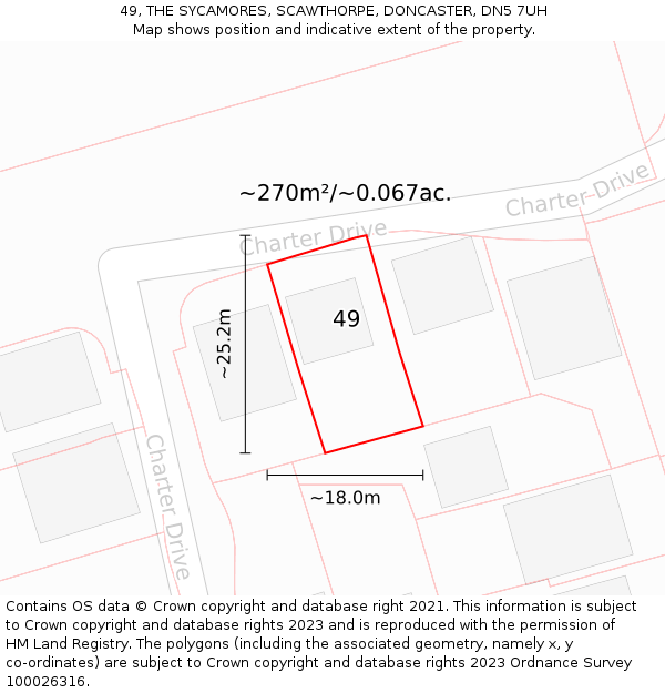 49, THE SYCAMORES, SCAWTHORPE, DONCASTER, DN5 7UH: Plot and title map