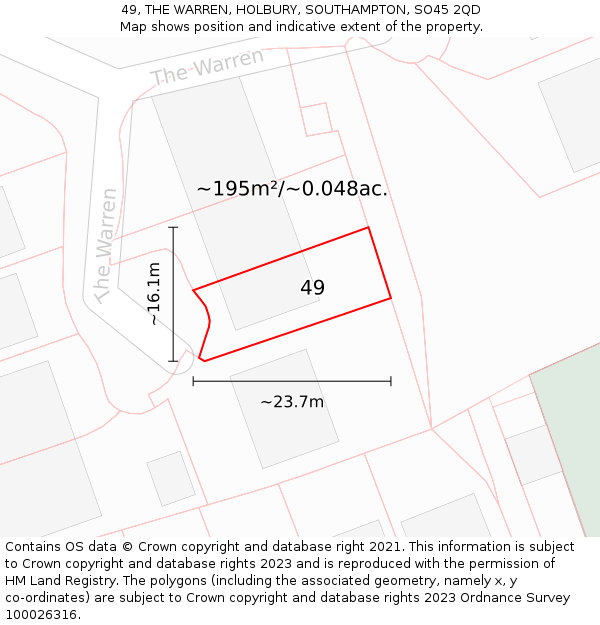 49, THE WARREN, HOLBURY, SOUTHAMPTON, SO45 2QD: Plot and title map