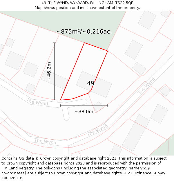 49, THE WYND, WYNYARD, BILLINGHAM, TS22 5QE: Plot and title map