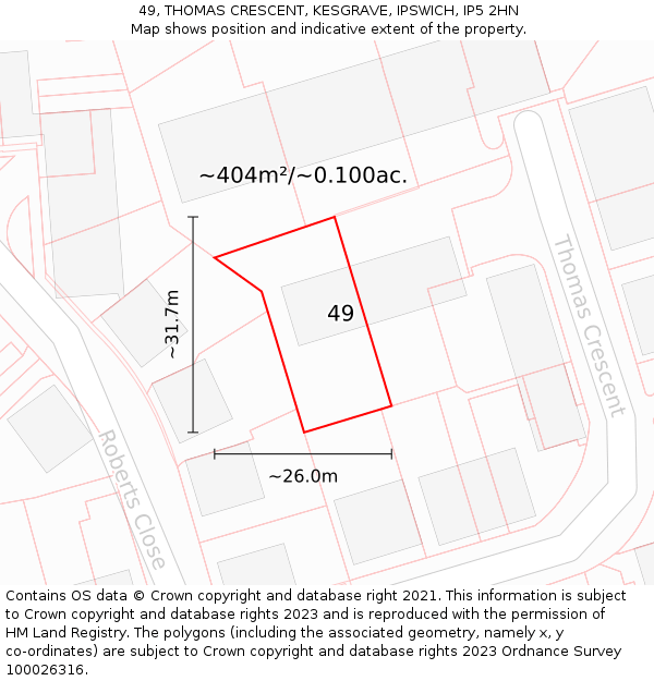 49, THOMAS CRESCENT, KESGRAVE, IPSWICH, IP5 2HN: Plot and title map