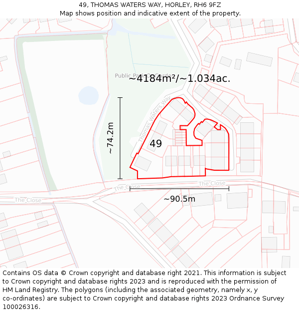 49, THOMAS WATERS WAY, HORLEY, RH6 9FZ: Plot and title map