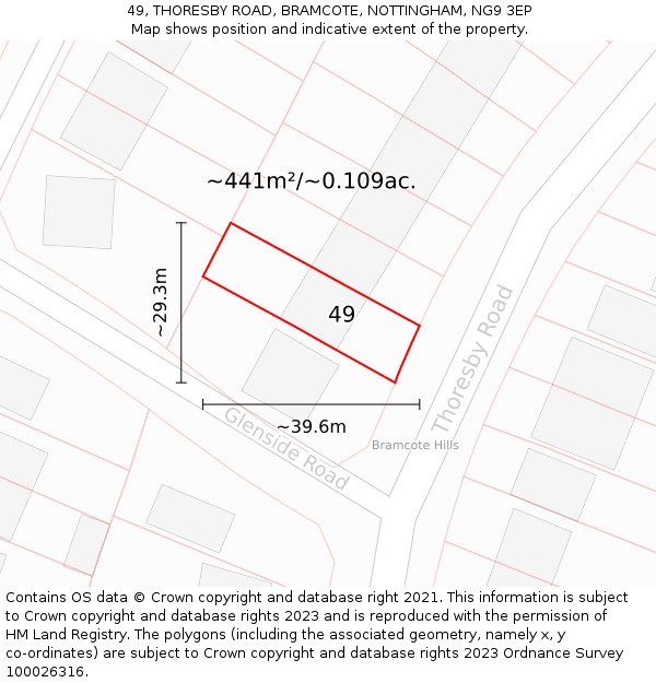 49, THORESBY ROAD, BRAMCOTE, NOTTINGHAM, NG9 3EP: Plot and title map