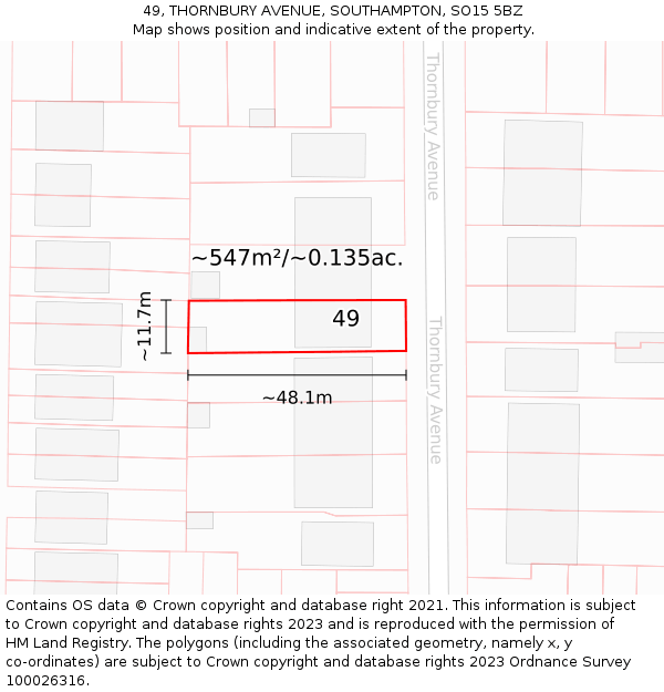 49, THORNBURY AVENUE, SOUTHAMPTON, SO15 5BZ: Plot and title map