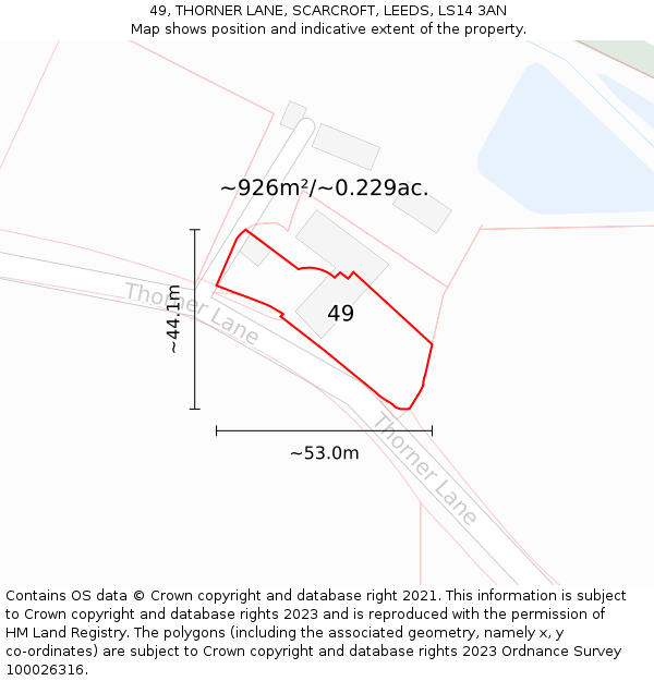 49, THORNER LANE, SCARCROFT, LEEDS, LS14 3AN: Plot and title map