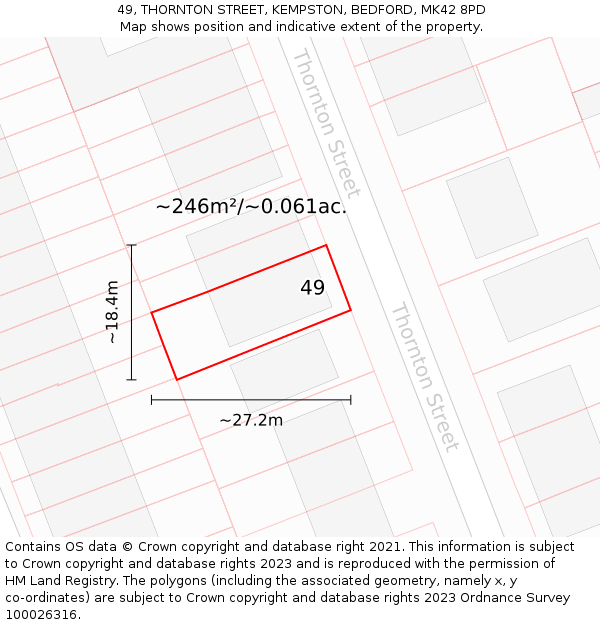 49, THORNTON STREET, KEMPSTON, BEDFORD, MK42 8PD: Plot and title map