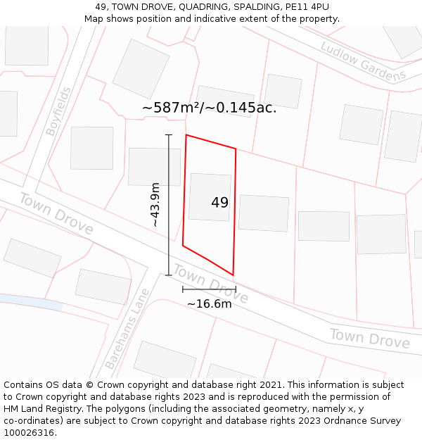 49, TOWN DROVE, QUADRING, SPALDING, PE11 4PU: Plot and title map