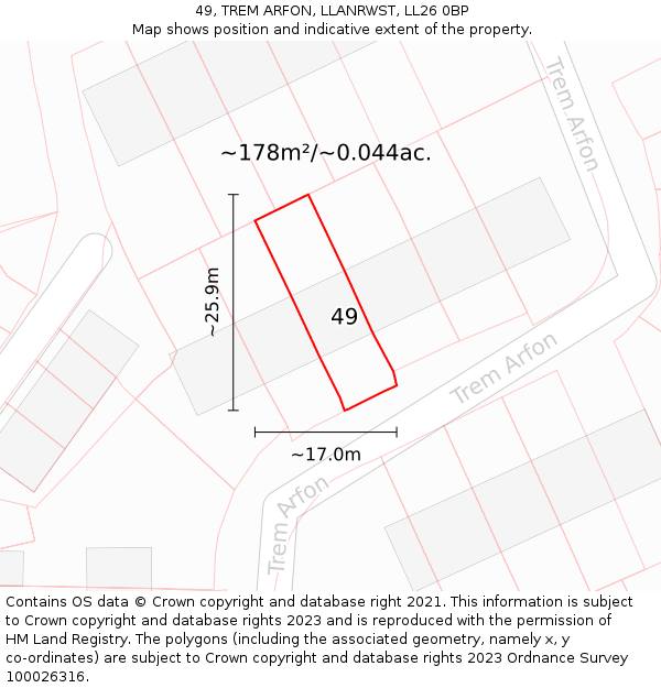 49, TREM ARFON, LLANRWST, LL26 0BP: Plot and title map