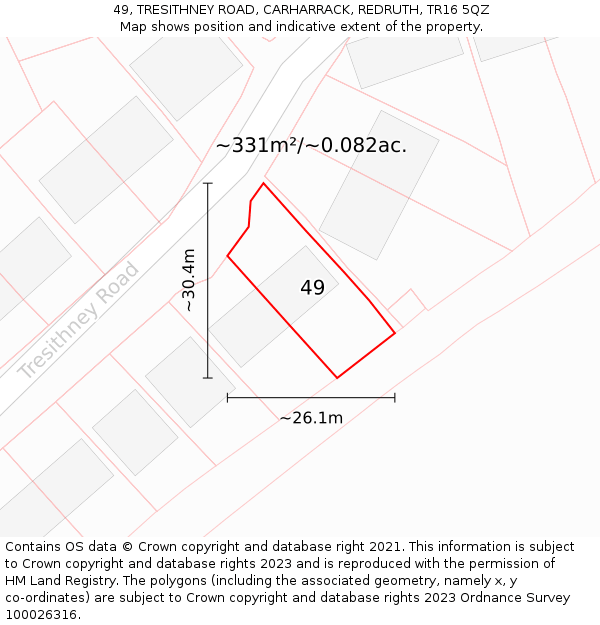 49, TRESITHNEY ROAD, CARHARRACK, REDRUTH, TR16 5QZ: Plot and title map