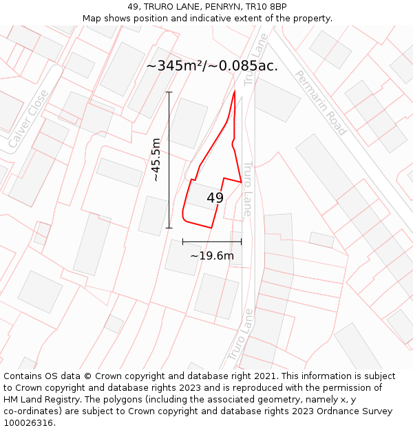 49, TRURO LANE, PENRYN, TR10 8BP: Plot and title map