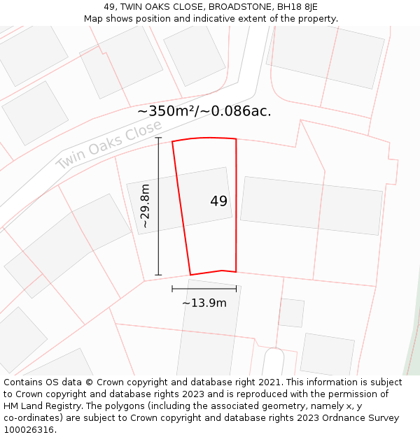 49, TWIN OAKS CLOSE, BROADSTONE, BH18 8JE: Plot and title map