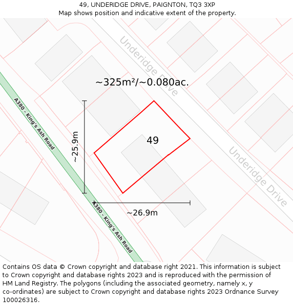 49, UNDERIDGE DRIVE, PAIGNTON, TQ3 3XP: Plot and title map