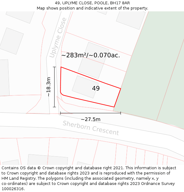 49, UPLYME CLOSE, POOLE, BH17 8AR: Plot and title map