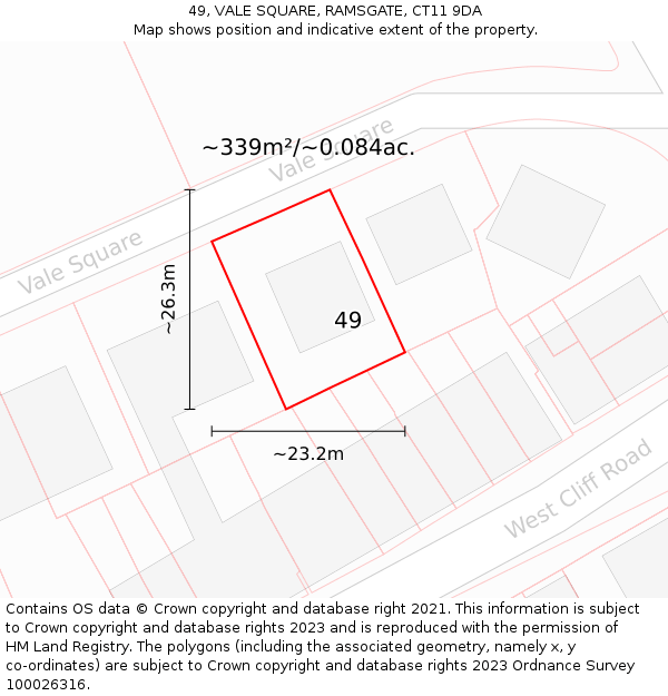 49, VALE SQUARE, RAMSGATE, CT11 9DA: Plot and title map