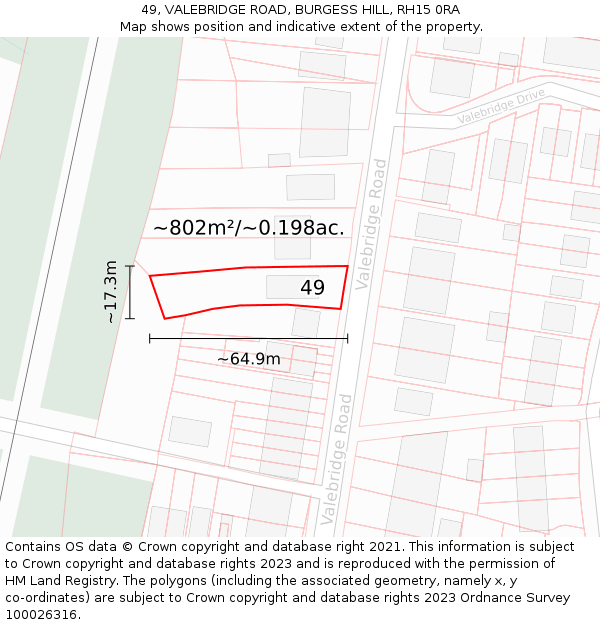 49, VALEBRIDGE ROAD, BURGESS HILL, RH15 0RA: Plot and title map