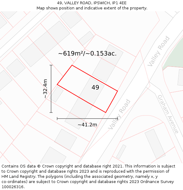 49, VALLEY ROAD, IPSWICH, IP1 4EE: Plot and title map