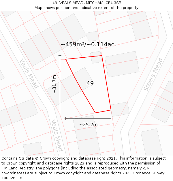 49, VEALS MEAD, MITCHAM, CR4 3SB: Plot and title map