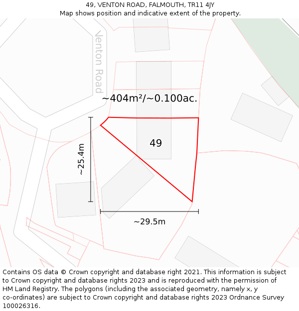 49, VENTON ROAD, FALMOUTH, TR11 4JY: Plot and title map