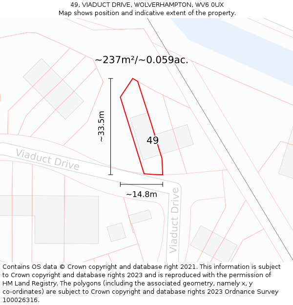 49, VIADUCT DRIVE, WOLVERHAMPTON, WV6 0UX: Plot and title map