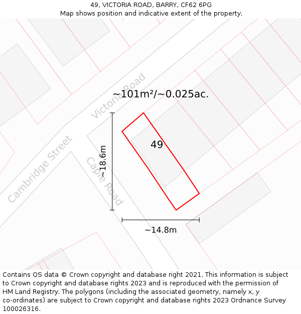 49, VICTORIA ROAD, BARRY, CF62 6PG: Plot and title map