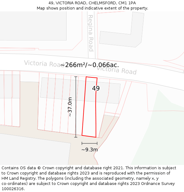 49, VICTORIA ROAD, CHELMSFORD, CM1 1PA: Plot and title map