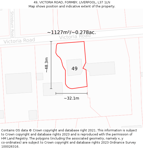 49, VICTORIA ROAD, FORMBY, LIVERPOOL, L37 1LN: Plot and title map