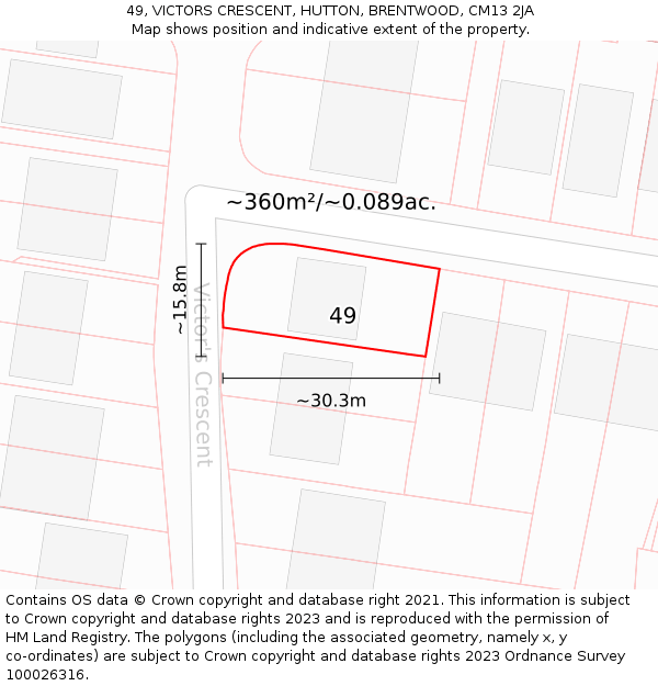 49, VICTORS CRESCENT, HUTTON, BRENTWOOD, CM13 2JA: Plot and title map