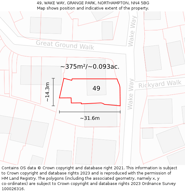 49, WAKE WAY, GRANGE PARK, NORTHAMPTON, NN4 5BG: Plot and title map