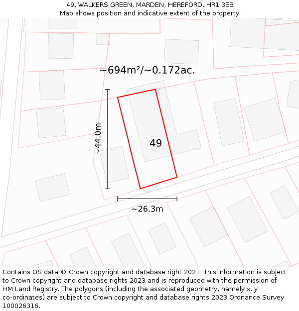 49, WALKERS GREEN, MARDEN, HEREFORD, HR1 3EB: Plot and title map