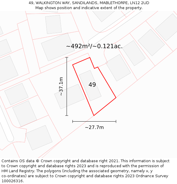 49, WALKINGTON WAY, SANDILANDS, MABLETHORPE, LN12 2UD: Plot and title map