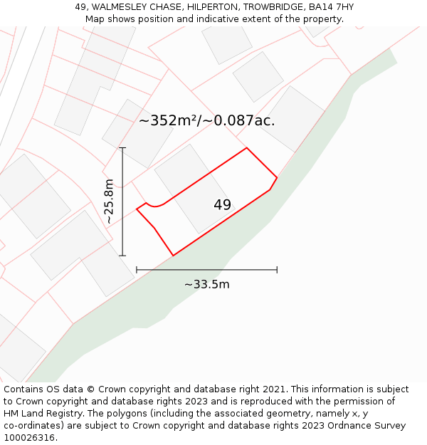 49, WALMESLEY CHASE, HILPERTON, TROWBRIDGE, BA14 7HY: Plot and title map