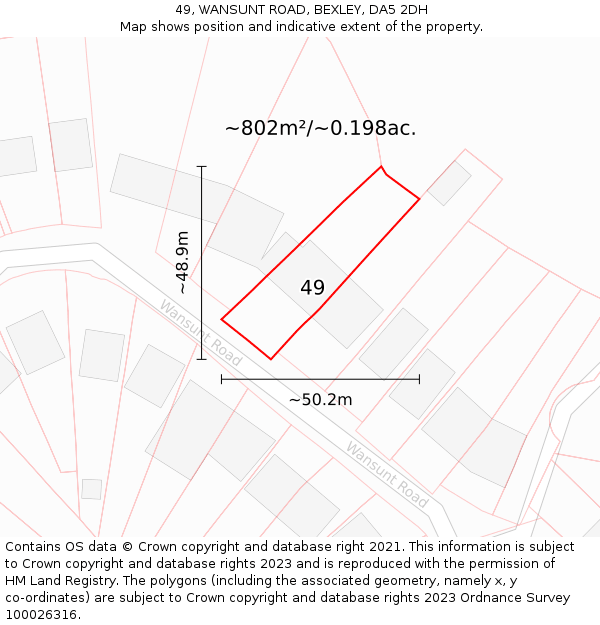 49, WANSUNT ROAD, BEXLEY, DA5 2DH: Plot and title map