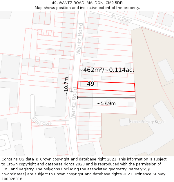 49, WANTZ ROAD, MALDON, CM9 5DB: Plot and title map