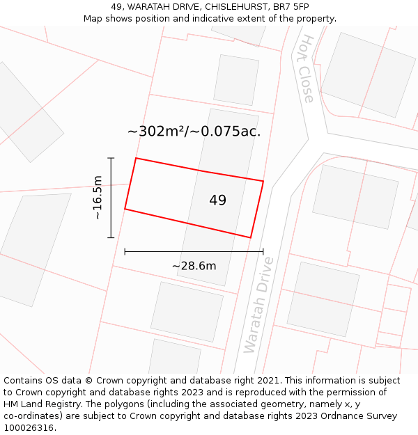 49, WARATAH DRIVE, CHISLEHURST, BR7 5FP: Plot and title map