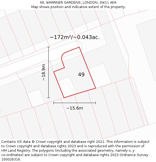 49, WARRINER GARDENS, LONDON, SW11 4EA: Plot and title map