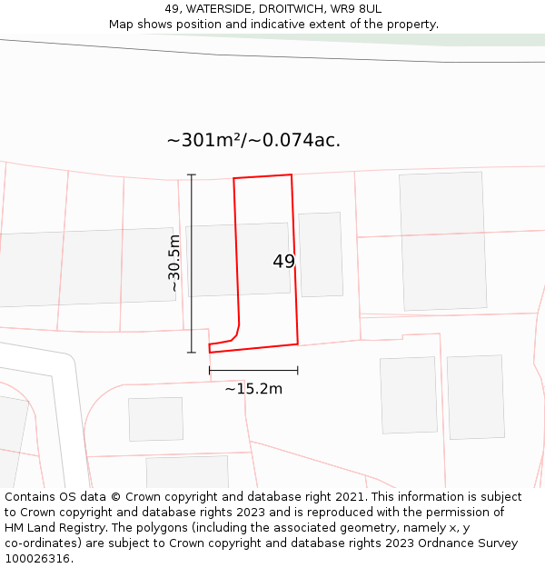 49, WATERSIDE, DROITWICH, WR9 8UL: Plot and title map