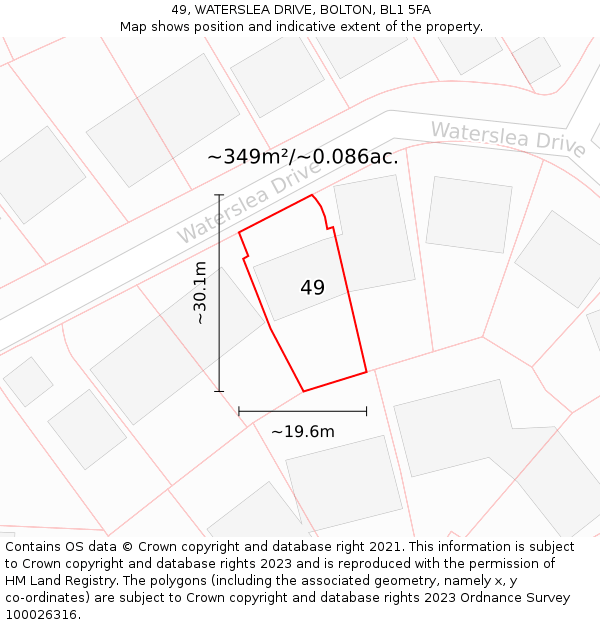 49, WATERSLEA DRIVE, BOLTON, BL1 5FA: Plot and title map