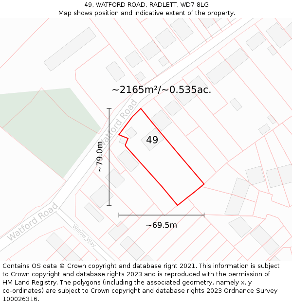 49, WATFORD ROAD, RADLETT, WD7 8LG: Plot and title map