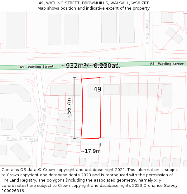 49, WATLING STREET, BROWNHILLS, WALSALL, WS8 7PT: Plot and title map