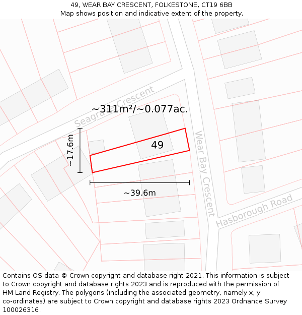 49, WEAR BAY CRESCENT, FOLKESTONE, CT19 6BB: Plot and title map