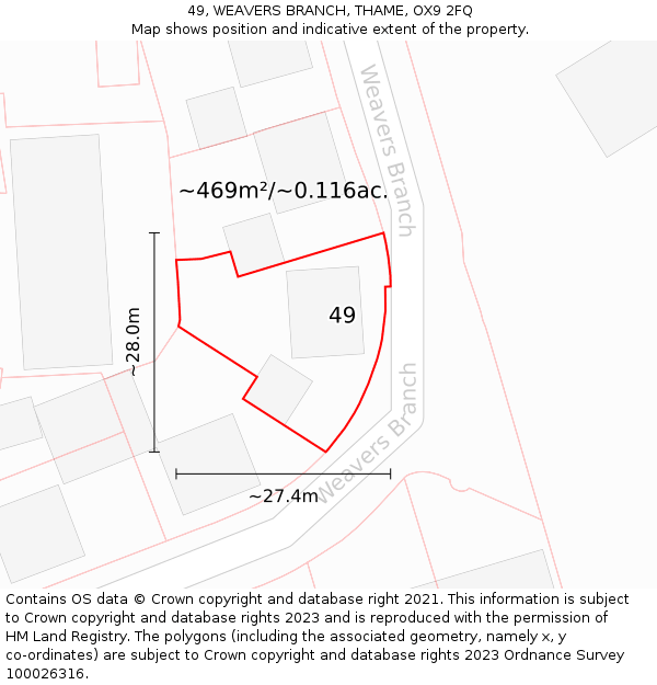 49, WEAVERS BRANCH, THAME, OX9 2FQ: Plot and title map