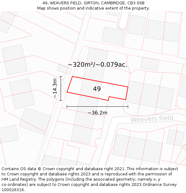 49, WEAVERS FIELD, GIRTON, CAMBRIDGE, CB3 0XB: Plot and title map