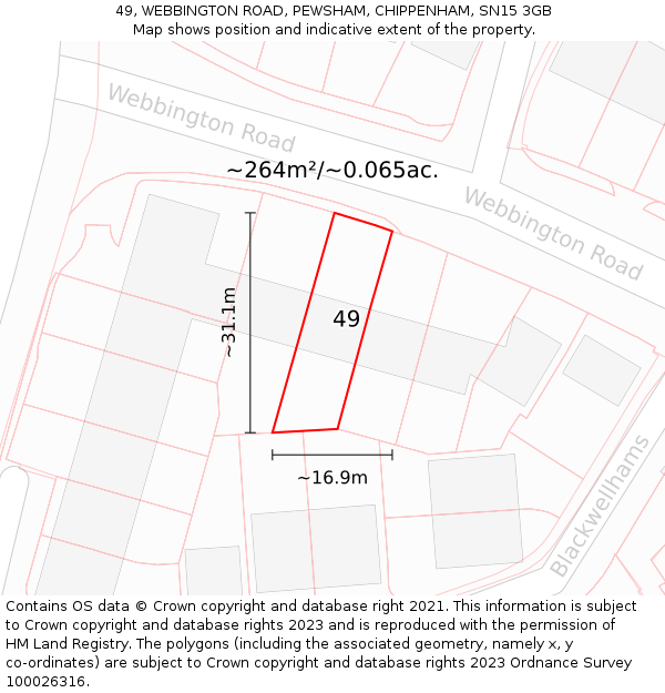 49, WEBBINGTON ROAD, PEWSHAM, CHIPPENHAM, SN15 3GB: Plot and title map